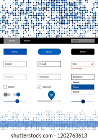 Light BLUE vector ui ux kit with circles. Simple Material Design Kit with colorful dots in header. Modern template for your landing page.