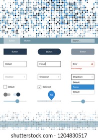 Light BLUE vector ui ux kit with circles. Web ui kit with abstract gradient circles in its header. This template you can use for landing pages.