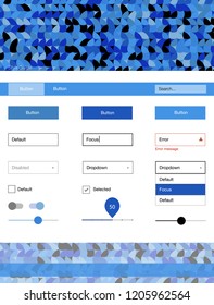 Light BLUE vector ui ux kit with circles. Simple Material Design Kit with colorful dots in header. This template you can use for landing pages.