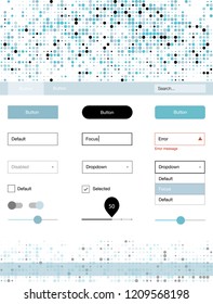 Light BLUE vector ui ux kit with circles. Web ui kit with abstract gradient circles in its header. Simple colorful design for websites.
