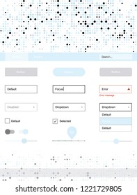 Light BLUE vector ui ux kit with circles. Colorful ui/ux kit with header consisted of spheres. Beautiful layout for websites, landing pages.