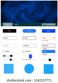 Light BLUE vector ui ux kit with space stars. Modern Style guide with colorful gradient sky in its header. Beautiful layout for websites, landing pages.