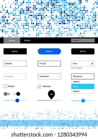 Light BLUE vector ui ux kit with circles. Colorful Style guide with circles on abstract background. This template you can use for landing pages.