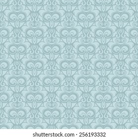 Light blue vector vintage seamless wallpaper pattern.