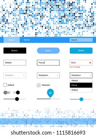 Light BLUE vector web ui kit with spheres. Simple Material Design Kit with colorful dots in header. Modern template for your landing page.