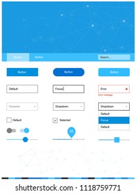 Light BLUE vector web ui kit in polygonal style with circles. Web ui kit with abstract triangles, circles in its header. Modern template for your landing page.