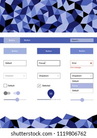 Light BLUE vector web ui kit in polygonal style. Modern Style guide in polygonal style with triangles. This sample is for your landing page.