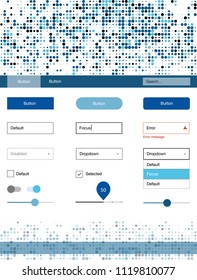 Light BLUE vector web ui kit with spheres. Colorful ui/ux kit with header consisted of spheres. Simple colorful design for websites.