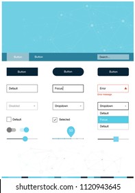 Light BLUE vector web ui kit in polygonal style with circles. Simple Material Design Kit with colorful triangles, circles. This sample is for your landing page.