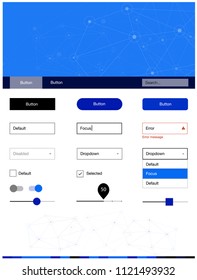 Light BLUE vector web ui kit in polygonal style with circles. Colorful ui/ux kit with triangles, circles in header. Beautiful layout for websites, landing pages.