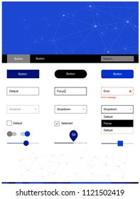 Light BLUE vector web ui kit in polygonal style with circles. Style guide in polygonal style with triangles, circles. Beautiful layout for websites, landing pages.