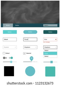 Light BLUE vector web ui kit with nebula stars. Simple Material Design Kit with colorful clouds in header. This template you can use for landing pages.