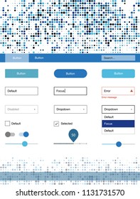 Light BLUE vector web ui kit with spheres. Modern Style guide with colorful gradient circles in its header. This sample is for your landing page.