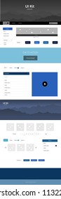Light BLUE vector web ui kit with mountains. Colorful ui/ux kit with header consisted of hills & rocks. Sample for your landing page of tourism.