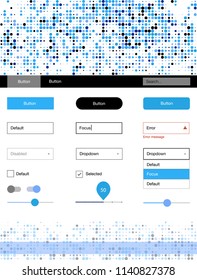 Light BLUE vector web ui kit with spheres. Modern Style guide with colorful gradient circles in its header. This sample is for your landing page.