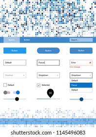 Light BLUE vector web ui kit with spheres. Beautiful ui ux kit with colorful dots in its header. Simple colorful design for websites.