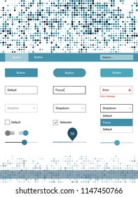 Light BLUE vector web ui kit with spheres. Web ui kit with abstract gradient circles in its header. Beautiful layout for websites, landing pages.