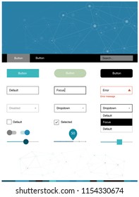 Light BLUE vector web ui kit in polygonal style with circles. Colorful ui/ux kit with triangles, circles in header. Simple colorful design for websites.