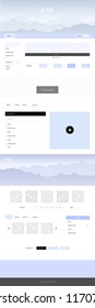 Light BLUE vector web ui kit with mountains. Colorful ui/ux kit with header consisted of hills & rocks. This sample is for your tourist website.