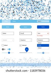 Light BLUE vector web ui kit with spheres. Modern Style guide with colorful gradient circles in its header. This template you can use for landing pages.