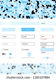 Light BLUE vector web ui kit with spheres. Simple Material Design Kit with colorful dots in header. This sample is for your landing page.