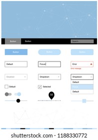Light BLUE vector web ui kit in polygonal style with circles. Web ui kit with abstract triangles, circles in its header. Beautiful layout for websites, landing pages.