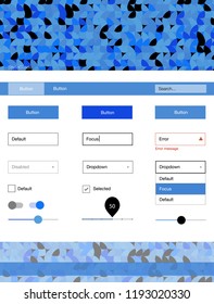 Light BLUE vector web ui kit with spheres. Web ui kit with abstract gradient circles in its header. Beautiful layout for websites, landing pages.