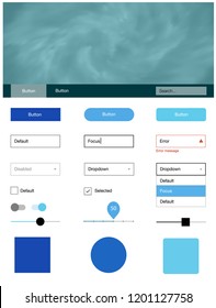 Light BLUE vector web ui kit with nebula stars. Web ui kit with abstract gradient clouds in its header. This sample is for your landing page.