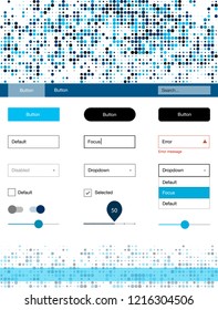 Light BLUE vector web ui kit with spheres. Colorful Style guide with circles on abstract background. This template you can use for websites.