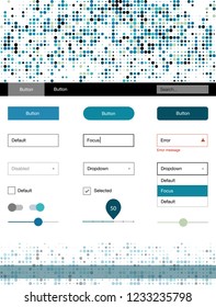 Light BLUE vector web ui kit with spheres. Beautiful ui ux kit with colorful dots in its header. This template you can use for landing pages.