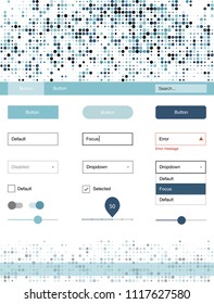 Light BLUE vector wireframe kit with dots. Colorful Style guide with circles on abstract background. This template you can use for landing pages.