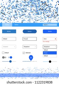 Light BLUE vector wireframe kit with dots. Colorful ui/ux kit with header consisted of spheres. Simple colorful design for websites.