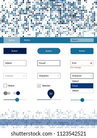 Light BLUE vector wireframe kit with dots. Colorful ui/ux kit with header consisted of spheres. This template you can use for websites.