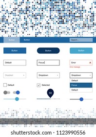 Light BLUE vector wireframe kit with dots. Web ui kit with abstract gradient circles in its header. Simple colorful design for websites.