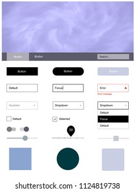 Light BLUE vector wireframe kit with galaxy stars. Simple Material Design Kit with colorful clouds in header. This template you can use for websites.