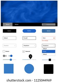 Light BLUE vector wireframe kit with galaxy stars. Beautiful ui ux kit with colorful sky in its header. This template you can use for landing pages.