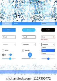 Light BLUE vector wireframe kit with dots. Web ui kit with abstract gradient circles in its header. Beautiful layout for websites, landing pages.