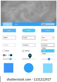 Light BLUE vector wireframe kit with galaxy stars. Modern Style guide with colorful gradient sky in its header. Beautiful layout for websites, landing pages.
