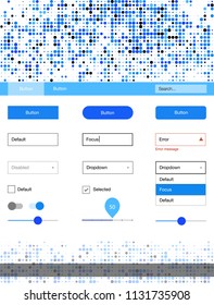 Light BLUE vector wireframe kit with dots. Colorful ui/ux kit with header consisted of spheres. Beautiful layout for websites, landing pages.