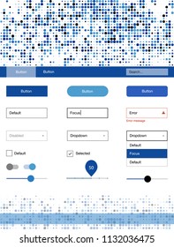 Light BLUE vector wireframe kit with dots. Simple Material Design Kit with colorful dots in header. This template you can use for websites.