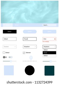 Light BLUE vector wireframe kit with galaxy stars. Modern Style guide with colorful gradient sky in its header. This template you can use for websites.
