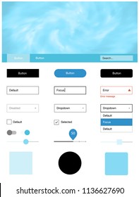 Light BLUE vector wireframe kit with galaxy stars. Web ui kit with abstract gradient clouds in its header. This template you can use for landing pages.