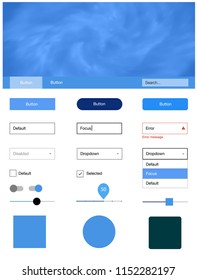 Light BLUE vector wireframe kit with galaxy stars. Beautiful ui ux kit with colorful sky in its header. This sample is for your landing page.