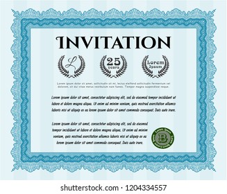 Light blue Vintage invitation. Artistry design. With background. Vector illustration. 