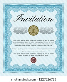 Light blue Vintage invitation. Artistry design. With complex linear background. Vector illustration. 