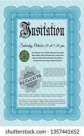 Light blue Vintage invitation. With background. Retro design. Detailed. 