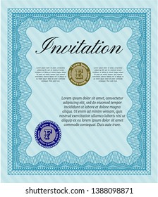 Light blue Vintage invitation. With background. Beauty design. Detailed. 