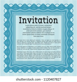 Light blue Vintage invitation. Beauty design. Customizable, Easy to edit and change colors. With linear background. 