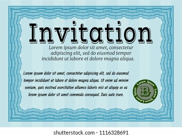 Light blue Vintage invitation. Complex background. Customizable, Easy to edit and change colors. Elegant design. 