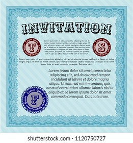 Light blue Vintage invitation. Complex background. Money design. Detailed. 